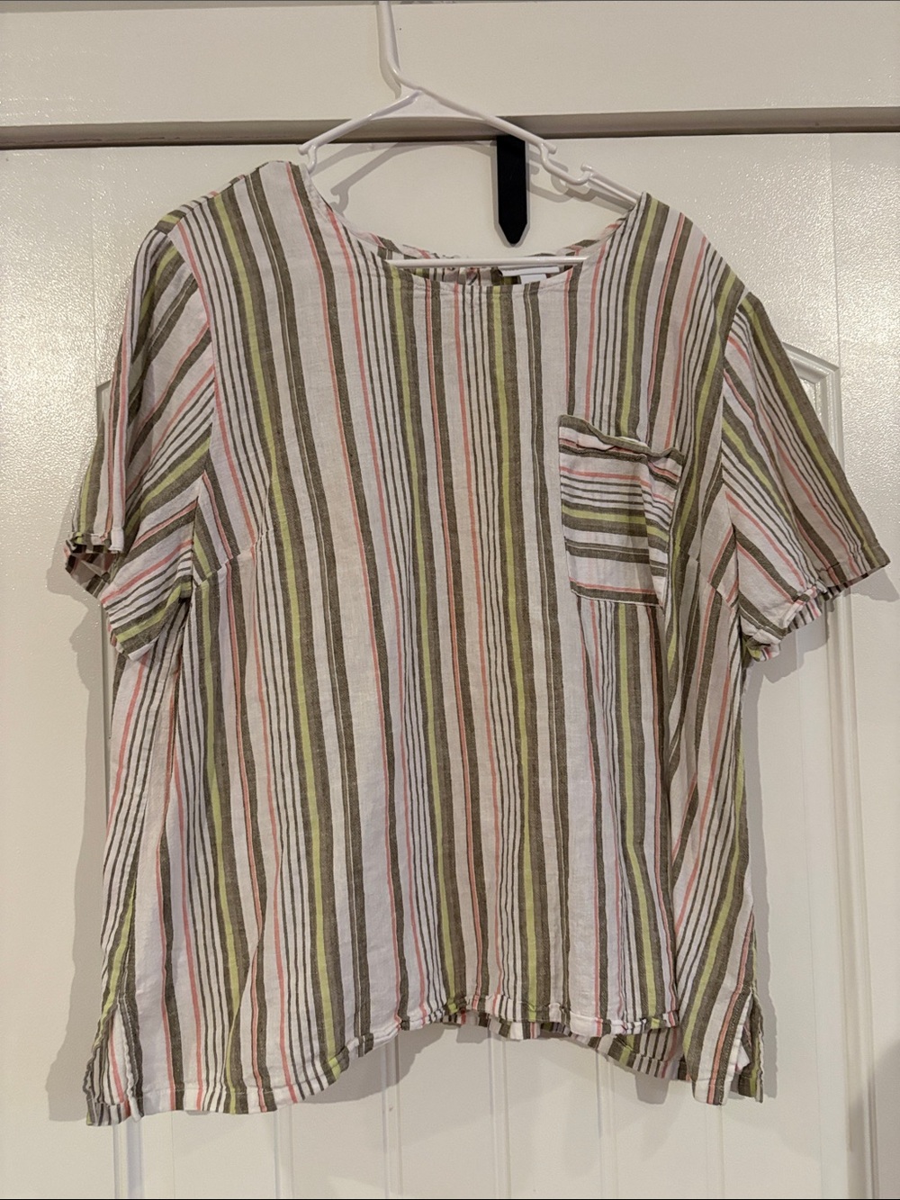 Liz Claiborne Olive, Coral & White Striped Short-Sleeve Top